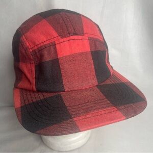 WESC Flannel 5 Panel Camper Hat Red Black Lumber Jack OSFM Adjustable SnapBack
